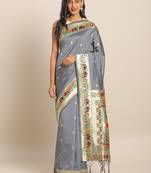 Grey woven semi silk saree  with blouse