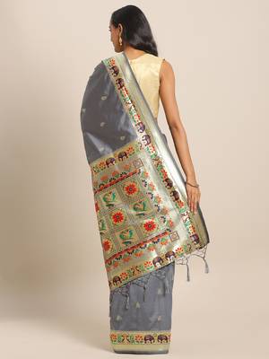 Grey woven semi silk saree  with blouse 2