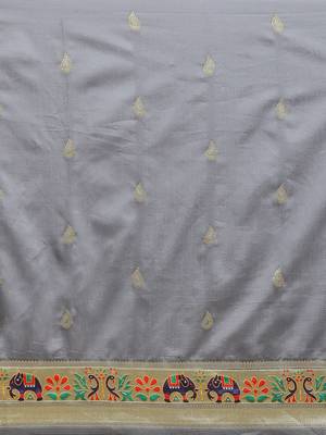 Grey woven semi silk saree  with blouse 4