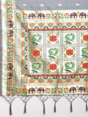 Grey woven semi silk saree  with blouse 5