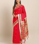 Red woven semi silk saree  with blouse