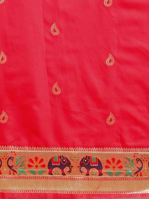 Red woven semi silk saree  with blouse 4