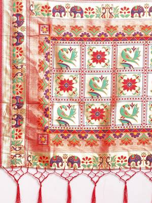 Red woven semi silk saree  with blouse 5
