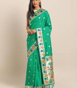 Green woven semi silk saree  with blouse