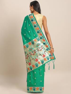 Green woven semi silk saree  with blouse 2