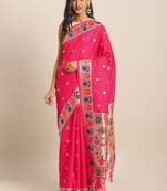 Pink woven semi silk saree  with blouse