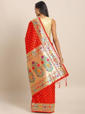 Red woven semi silk saree  with blouse 2