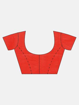 Red woven semi silk saree  with blouse 3