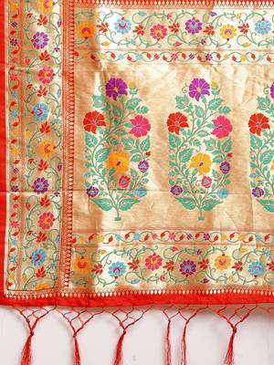 Red woven semi silk saree  with blouse 4