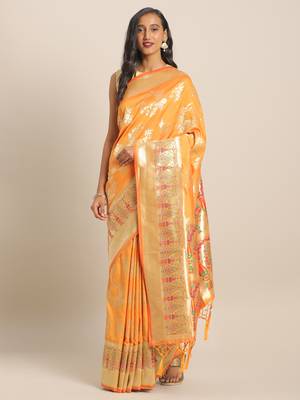 Mustard woven semi silk saree  with blouse 1