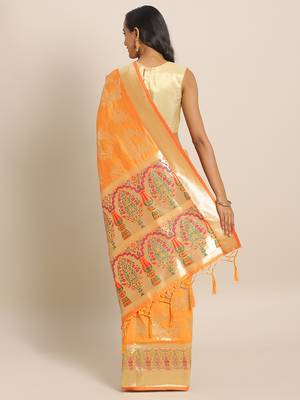 Mustard woven semi silk saree  with blouse 2