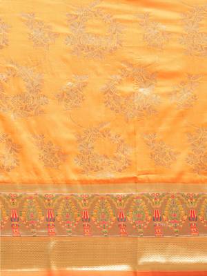 Mustard woven semi silk saree  with blouse 4