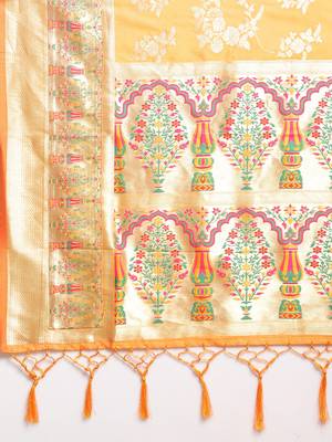 Mustard woven semi silk saree  with blouse 5
