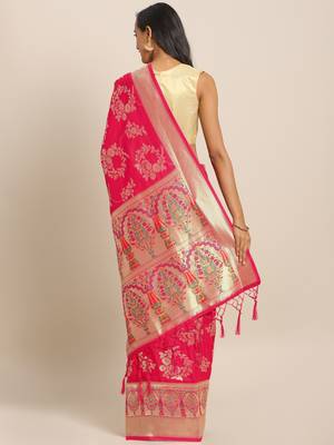 Pink woven semi silk saree  with blouse 2