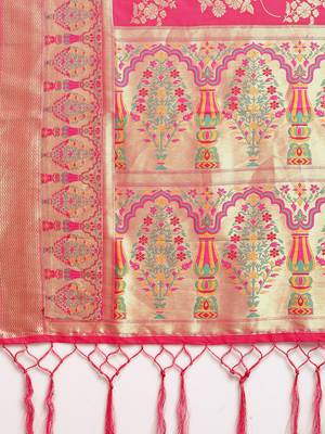 Pink woven semi silk saree  with blouse 4