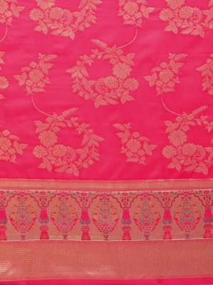 Pink woven semi silk saree  with blouse 5
