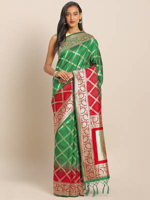 Green woven semi silk saree  with blouse 1