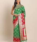 Green woven semi silk saree  with blouse
