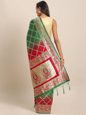 Green woven semi silk saree  with blouse 2