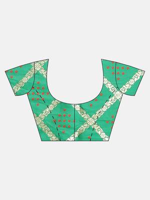 Green woven semi silk saree  with blouse 3