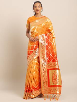 Orange woven semi silk saree  with blouse 1