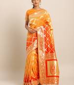 Orange woven semi silk saree  with blouse