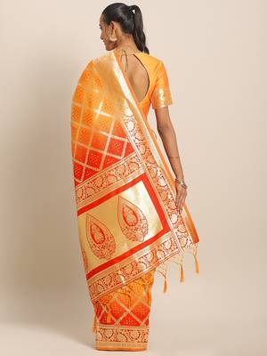 Orange woven semi silk saree  with blouse 2