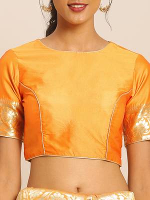 Orange woven semi silk saree  with blouse 3