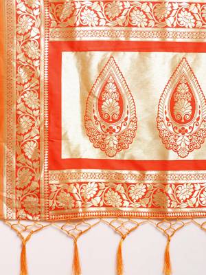 Orange woven semi silk saree  with blouse 5