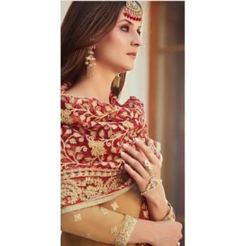 beige embroidered georgette semi stitched sharara 2