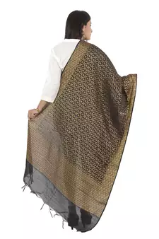 Karina Black Women's Banarasi Kora Silk Zari Dupatta