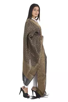 Karina Black Women's Banarasi Kora Silk Zari Dupatta