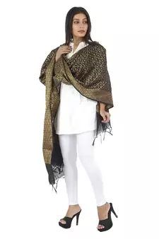 Karina Black Women's Banarasi Kora Silk Zari Dupatta