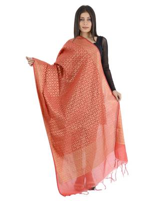 Karina Pink Women's Banarasi Kora Silk Zari Dupatta 1