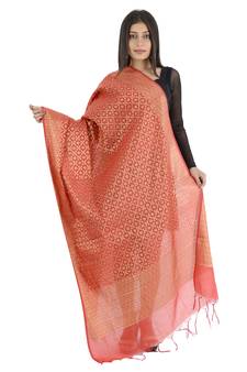Karina Pink Women's Banarasi Kora Silk Zari Dupatta