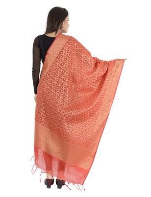 Karina Pink Women's Banarasi Kora Silk Zari Dupatta 2