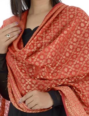 Karina Pink Women's Banarasi Kora Silk Zari Dupatta 3