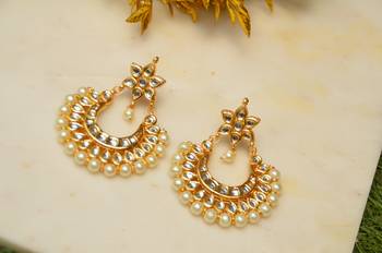 Pearl Crescent Kundan Earrings 1