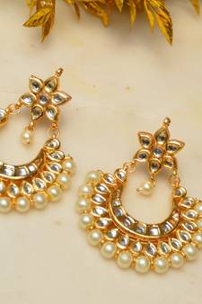 Pearl Crescent Kundan Earrings