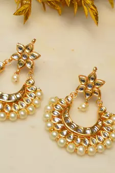 Pearl Crescent Kundan Earrings