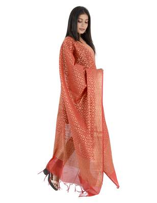 Karina Pink Women's Banarasi Kora Silk Zari Dupatta 4