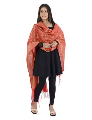 Karina Pink Women's Banarasi Kora Silk Zari Dupatta 5