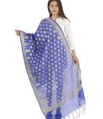 Madhuri Blue Women's Banarasi Kora Silk Zari Dupatta