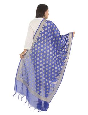 Madhuri Blue Women's Banarasi Kora Silk Zari Dupatta 2