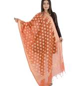Madhuri Orange Women's Banarasi Kora Silk Zari Dupatta