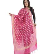 Madhuri Pink Women's Banarasi Kora Silk Zari Dupatta