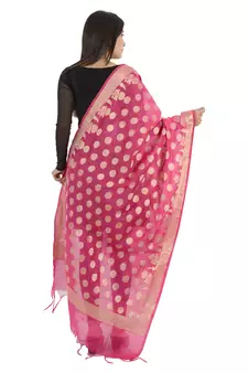 Madhuri Pink Women's Banarasi Kora Silk Zari Dupatta