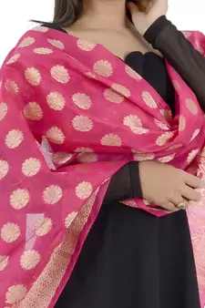 Madhuri Pink Women's Banarasi Kora Silk Zari Dupatta