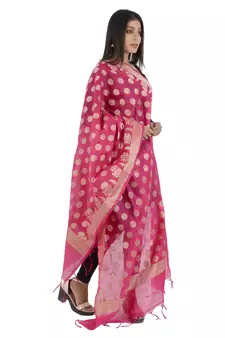 Madhuri Pink Women's Banarasi Kora Silk Zari Dupatta