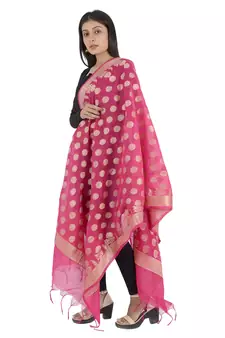 Madhuri Pink Women's Banarasi Kora Silk Zari Dupatta